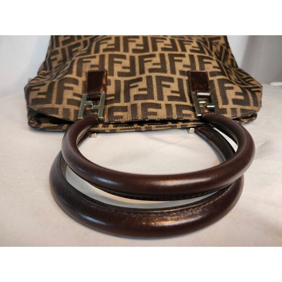 Fendi Zucca Canvas Dome Satchel Handbag Brown Leather Trim FF Silver Hardware - Picture 8 of 16